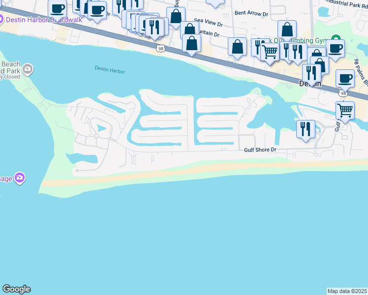 map of restaurants, bars, coffee shops, grocery stores, and more near 1 Norriego Drive in Destin