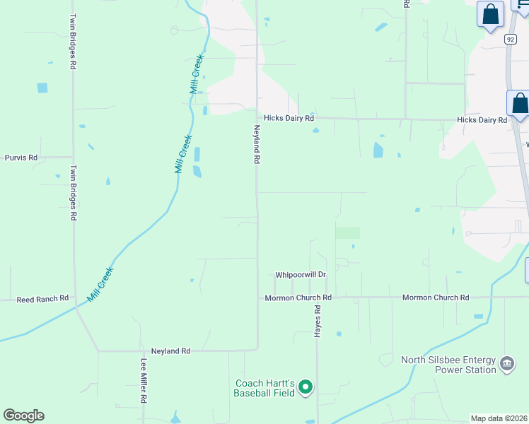 map of restaurants, bars, coffee shops, grocery stores, and more near 7390 Meadow Wood Road in Silsbee