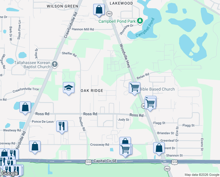 map of restaurants, bars, coffee shops, grocery stores, and more near 5272 Mcneil Boulevard in Tallahassee
