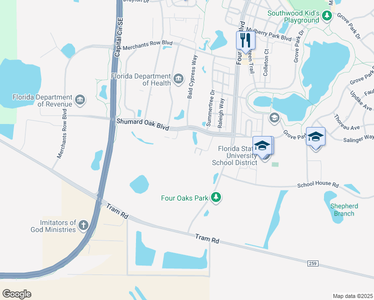 map of restaurants, bars, coffee shops, grocery stores, and more near in Tallahassee