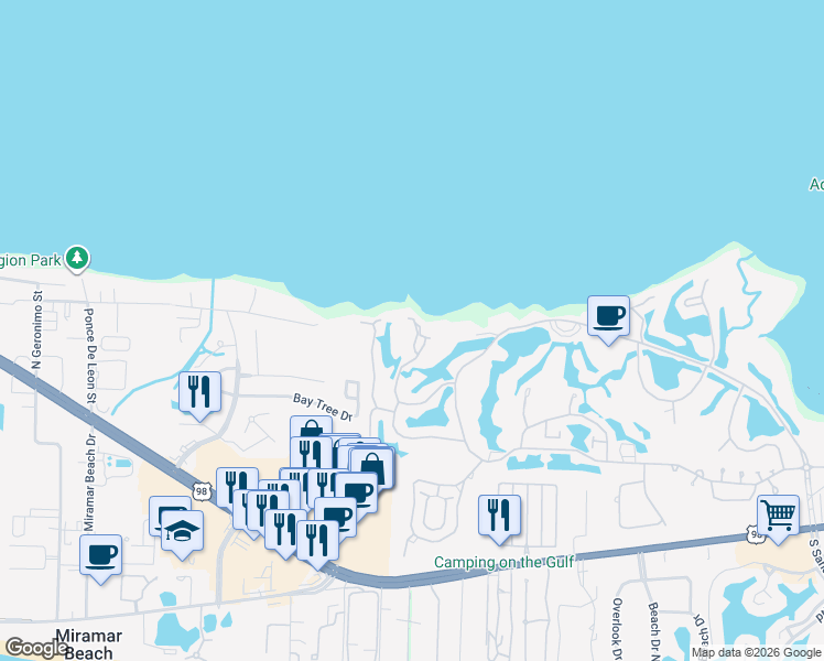 map of restaurants, bars, coffee shops, grocery stores, and more near 33 Vantage Point in Miramar Beach