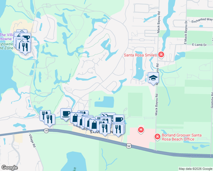 map of restaurants, bars, coffee shops, grocery stores, and more near 1232 Deerwood Drive in Destin