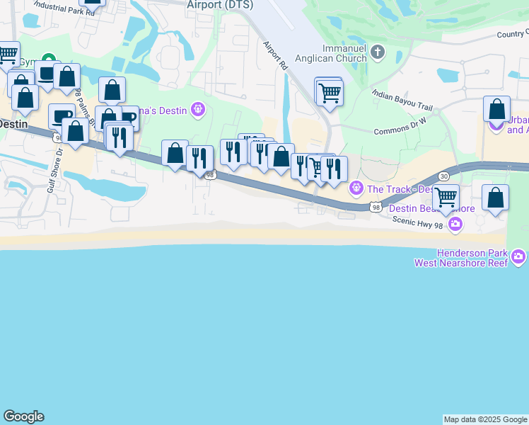map of restaurants, bars, coffee shops, grocery stores, and more near 1030 Florida 30 in Destin