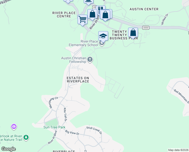 map of restaurants, bars, coffee shops, grocery stores, and more near 10300 Milky Way Drive in Austin