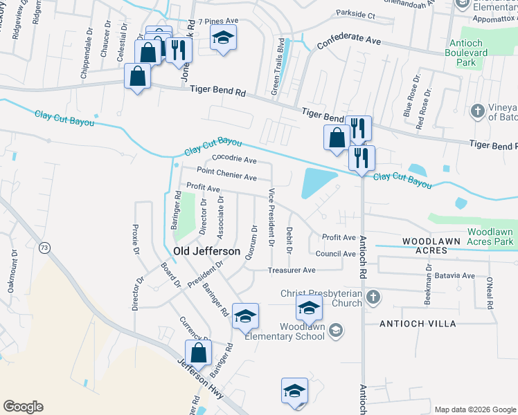 map of restaurants, bars, coffee shops, grocery stores, and more near 7211 Quorum Drive in Baton Rouge