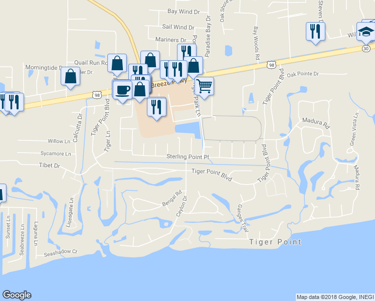 map of restaurants, bars, coffee shops, grocery stores, and more near 3049 Illinois PIace in Gulf Breeze