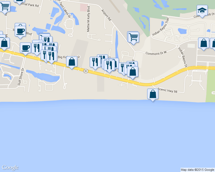 map of restaurants, bars, coffee shops, grocery stores, and more near 1030 Florida 30 in Destin