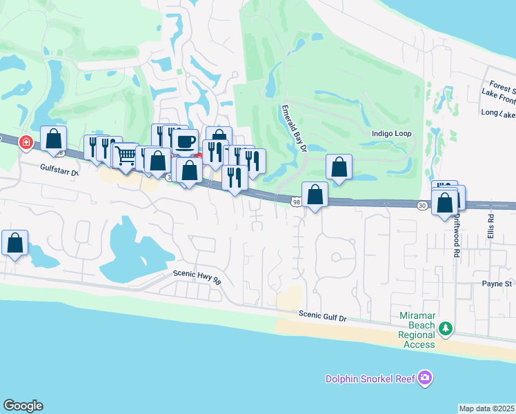 map of restaurants, bars, coffee shops, grocery stores, and more near 106 Tuscany Drive in Destin