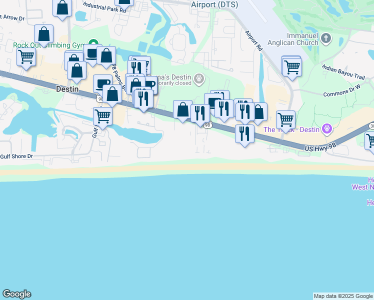 map of restaurants, bars, coffee shops, grocery stores, and more near 1006B U.S. 98 in Destin