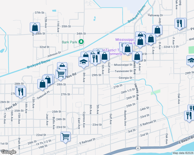 map of restaurants, bars, coffee shops, grocery stores, and more near 2818 6th Avenue in Gulfport