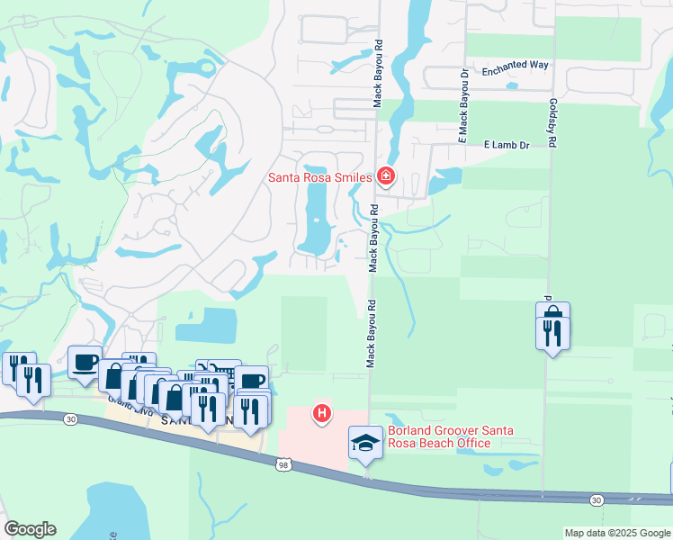 map of restaurants, bars, coffee shops, grocery stores, and more near 506 Crest Place in Miramar Beach