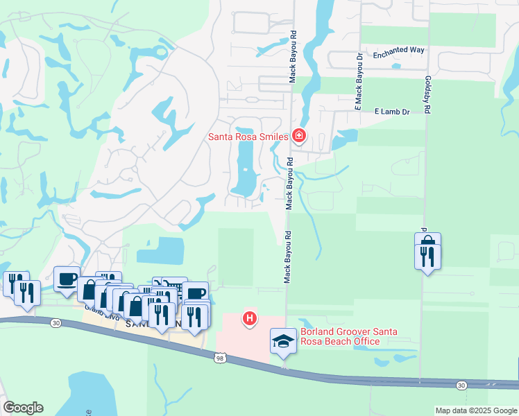 map of restaurants, bars, coffee shops, grocery stores, and more near 506 Crest Place in Miramar Beach