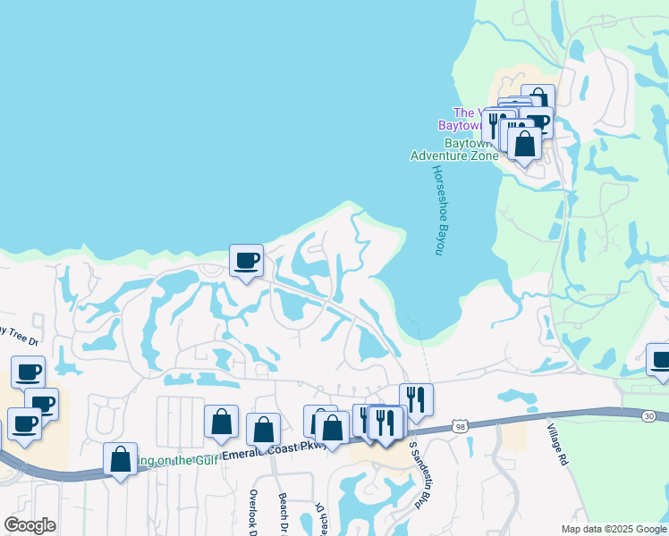 map of restaurants, bars, coffee shops, grocery stores, and more near 902 Harbour Point Lane in Destin
