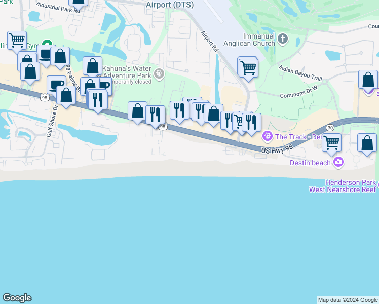 map of restaurants, bars, coffee shops, grocery stores, and more near 1030 Florida 30 in Destin