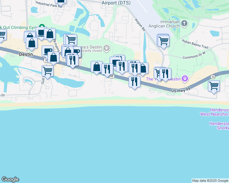 map of restaurants, bars, coffee shops, grocery stores, and more near in Destin