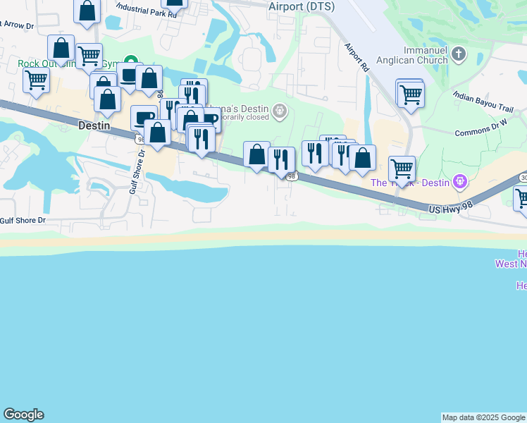 map of restaurants, bars, coffee shops, grocery stores, and more near 1006B U.S. 98 in Destin