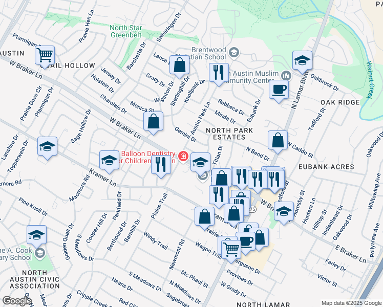 map of restaurants, bars, coffee shops, grocery stores, and more near 1106 Apollo Drive in Austin