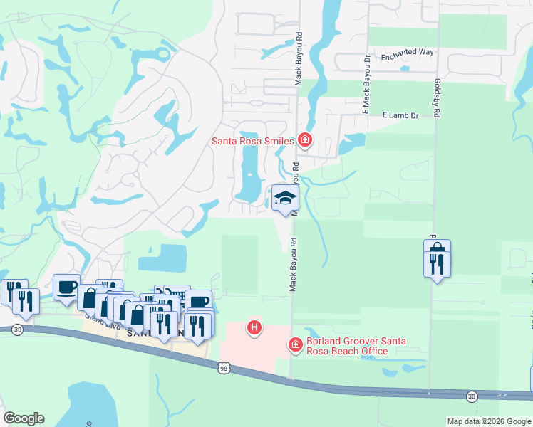 map of restaurants, bars, coffee shops, grocery stores, and more near 2332 Crystal Cove Lane in Miramar Beach