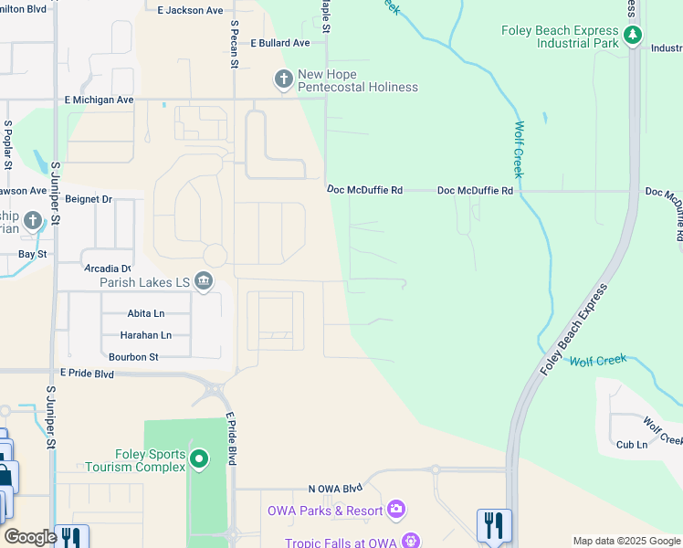 map of restaurants, bars, coffee shops, grocery stores, and more near 11035 Artwood Road in Foley