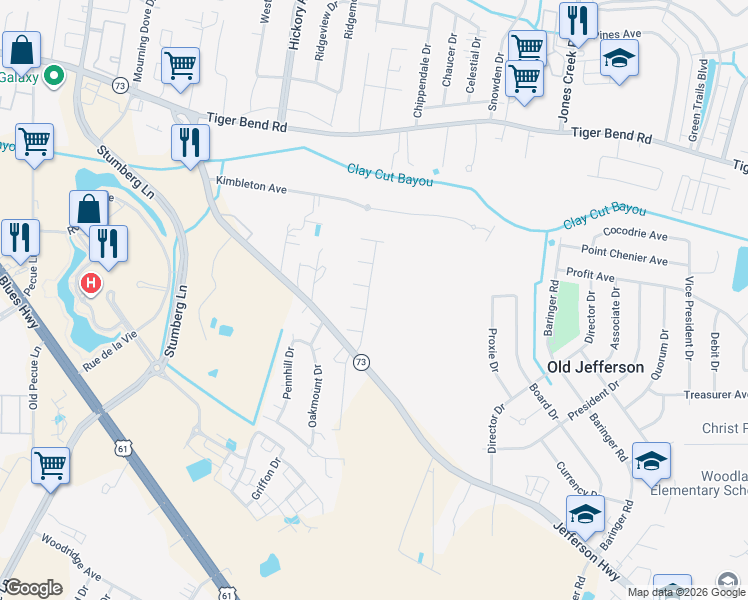 map of restaurants, bars, coffee shops, grocery stores, and more near 14425 Jefferson Highway in Baton Rouge