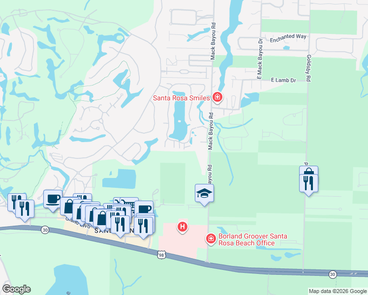 map of restaurants, bars, coffee shops, grocery stores, and more near 2322 Crystal Cove Place in Miramar Beach