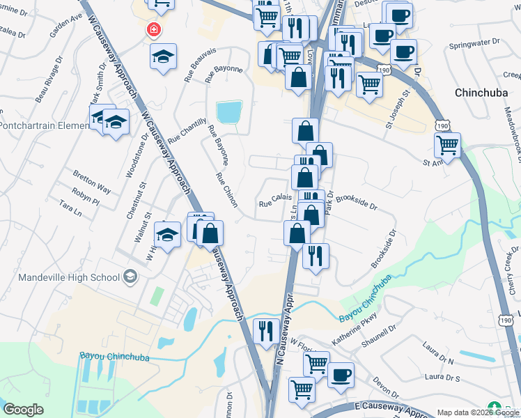 map of restaurants, bars, coffee shops, grocery stores, and more near 771 Rue Marseille in Mandeville