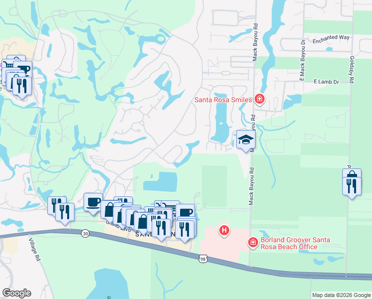 map of restaurants, bars, coffee shops, grocery stores, and more near 1225 Deerwood Drive in Destin