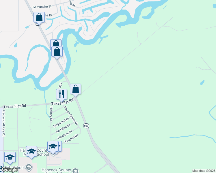 map of restaurants, bars, coffee shops, grocery stores, and more near 6195 Crump Road in Kiln