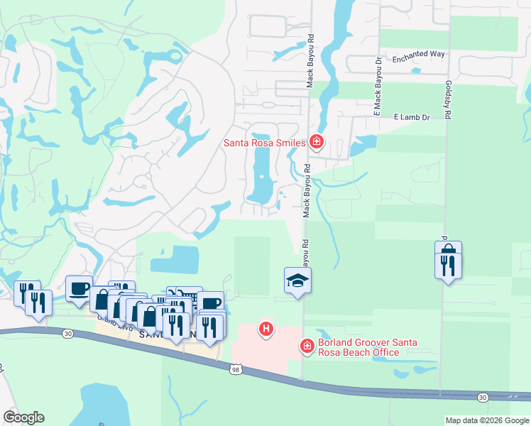 map of restaurants, bars, coffee shops, grocery stores, and more near 2314 Crystal Cove Place in Miramar Beach