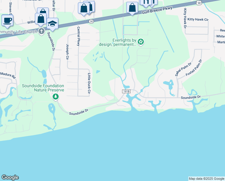 map of restaurants, bars, coffee shops, grocery stores, and more near 1333 Dubose Road in Gulf Breeze