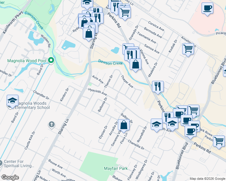 map of restaurants, bars, coffee shops, grocery stores, and more near 9219 Avis Avenue in Baton Rouge