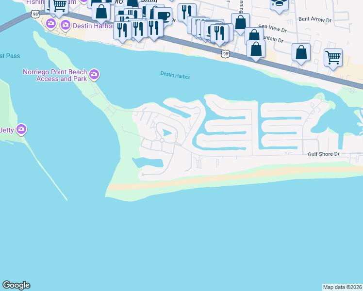 map of restaurants, bars, coffee shops, grocery stores, and more near 480 Gulf Shore Drive in Destin