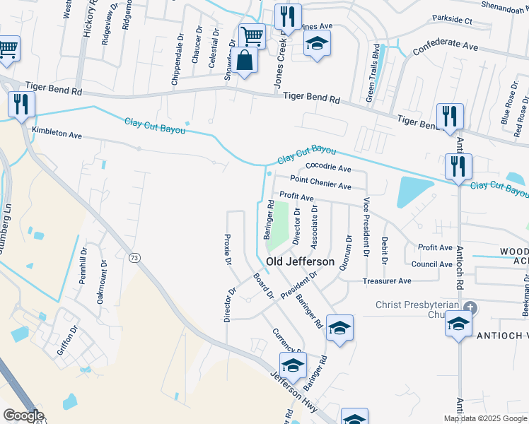 map of restaurants, bars, coffee shops, grocery stores, and more near 8151 Baringer Road in Baton Rouge
