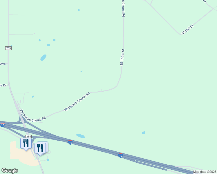 map of restaurants, bars, coffee shops, grocery stores, and more near 2247 Southeast Corinth Church Road in Lee