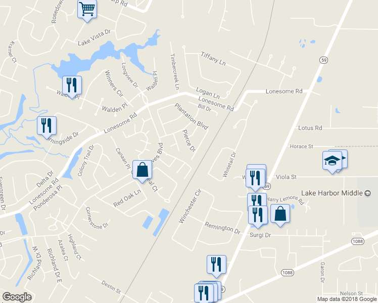 map of restaurants, bars, coffee shops, grocery stores, and more near 665 Pierce Drive in Mandeville
