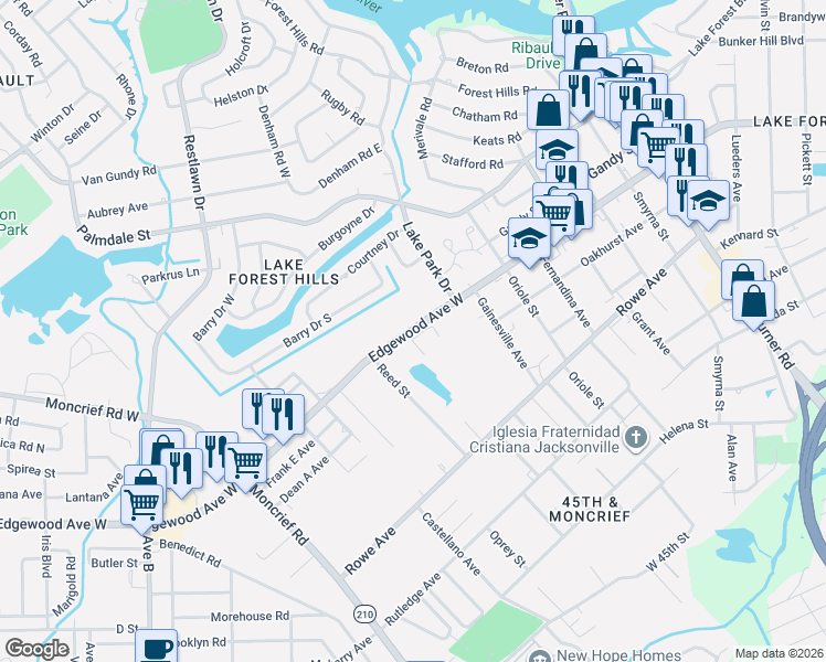 map of restaurants, bars, coffee shops, grocery stores, and more near in Jacksonville