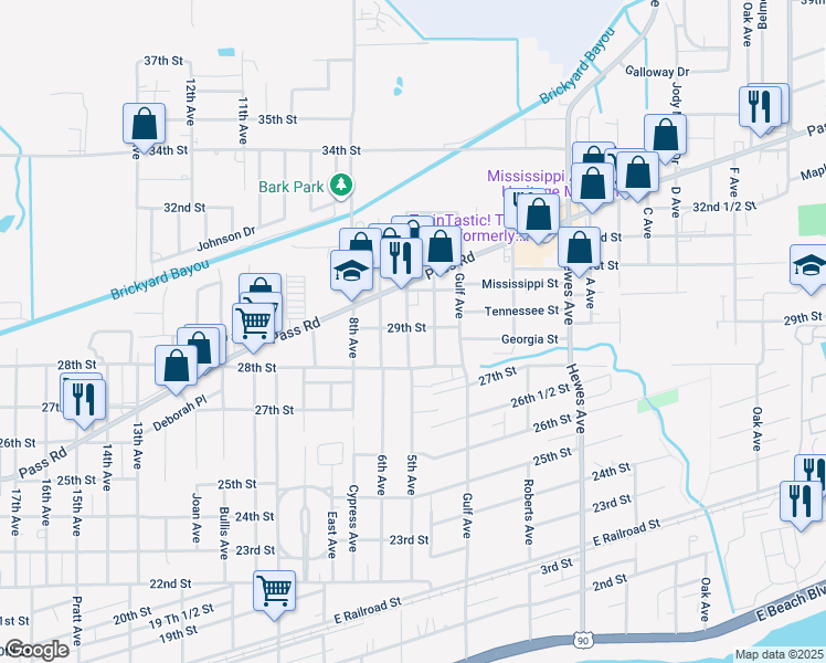 map of restaurants, bars, coffee shops, grocery stores, and more near 2830 6th Avenue in Gulfport
