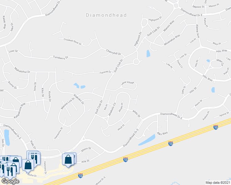 map of restaurants, bars, coffee shops, grocery stores, and more near 223 Lanai Village in Diamondhead