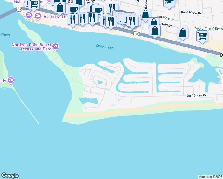 map of restaurants, bars, coffee shops, grocery stores, and more near 501 Gulf Shore Drive in Destin