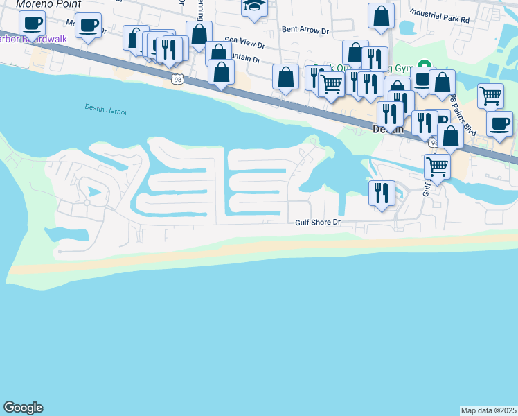 map of restaurants, bars, coffee shops, grocery stores, and more near 610 Magnolia Drive in Destin