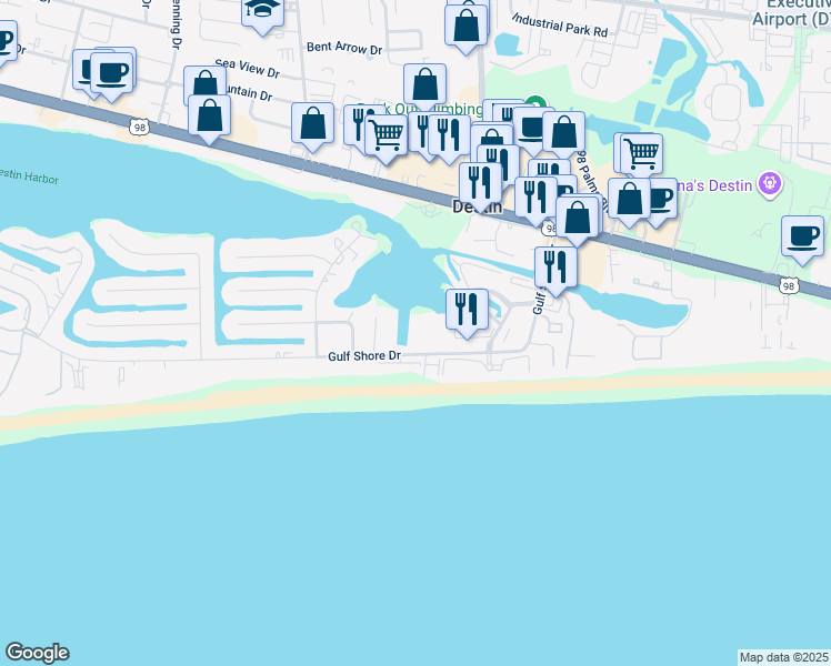 map of restaurants, bars, coffee shops, grocery stores, and more near 725 Gulf Shore Drive in Destin