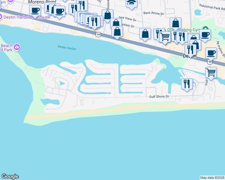 map of restaurants, bars, coffee shops, grocery stores, and more near 7 Norriego Road in Destin