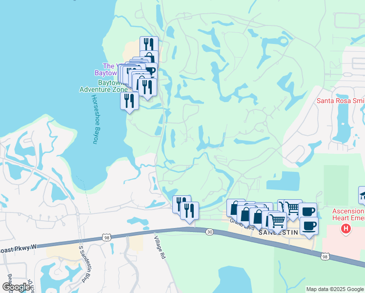 map of restaurants, bars, coffee shops, grocery stores, and more near 8521 Turnberry Court in Miramar Beach