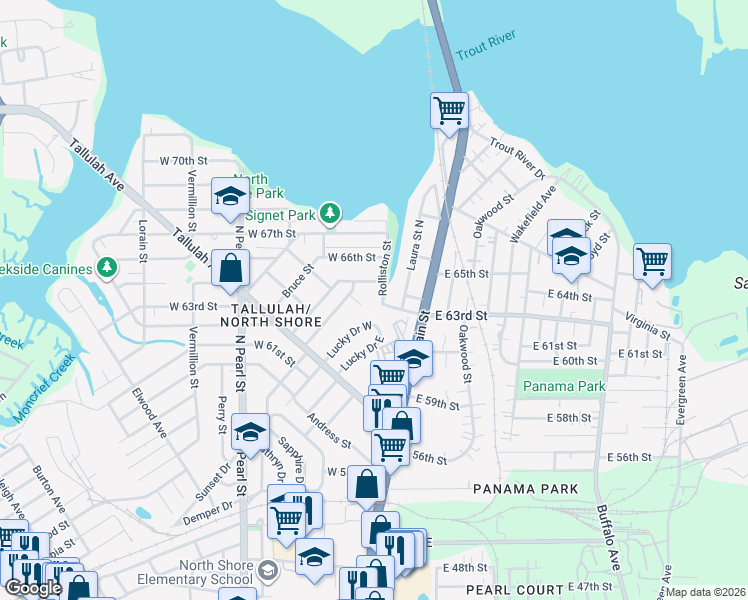 map of restaurants, bars, coffee shops, grocery stores, and more near 7310 Rolliston Street in Jacksonville