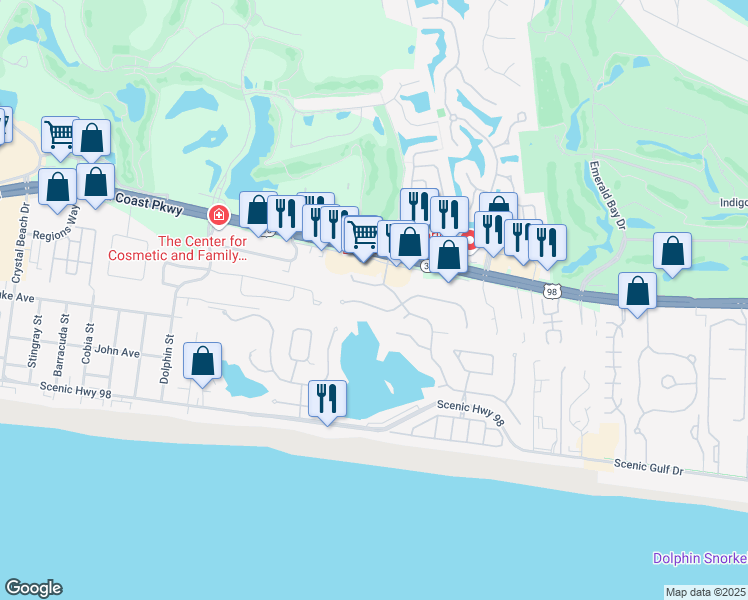 map of restaurants, bars, coffee shops, grocery stores, and more near 4715 Seastar Vista in Destin