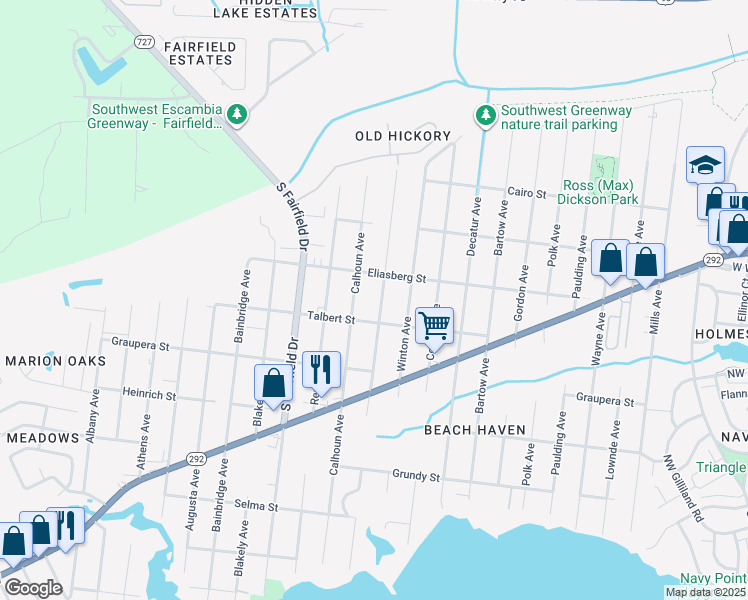 map of restaurants, bars, coffee shops, grocery stores, and more near 811 Bremen Avenue in Pensacola