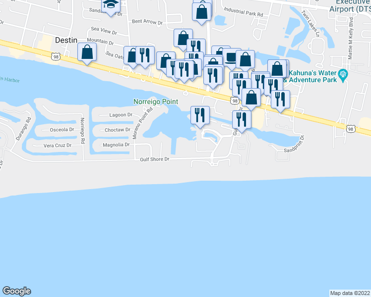 map of restaurants, bars, coffee shops, grocery stores, and more near 725 Gulf Shore Drive in Destin
