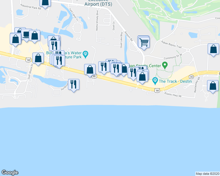map of restaurants, bars, coffee shops, grocery stores, and more near 1030 Florida 30 in Destin