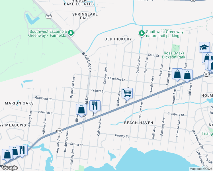 map of restaurants, bars, coffee shops, grocery stores, and more near 811 Bremen Avenue in Pensacola