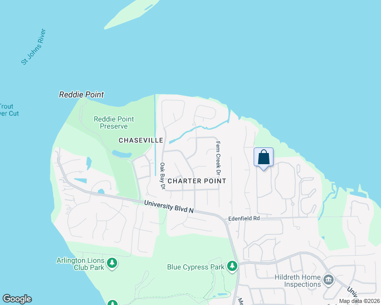 map of restaurants, bars, coffee shops, grocery stores, and more near 4462 River Trail Road in Jacksonville